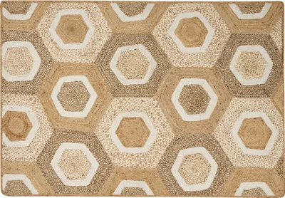Produktbild von BELIANI Teppich Beige Jute Rechteckig 160 x 230 cm Geometrisches Muster Handgewebt Boho Stil Kurzhaar für Fußbodenheizung Wohnzimmer Ausstattung