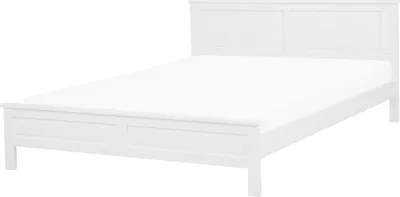 Zdjęcie produktu dla BELIANI Łóżko ze stelażem białe drewniane wysokie wezgłowie 160 x 200 cm minimalistyczny Skandynawski design