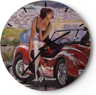Produktbild von Wanduhr - Rund - Glasuhr - frau modern - 40x40cm - Schleichendes Uhrwerk - Lautlos - zum Aufhängen bereit - Dekoration Modern - Wanddekoration aus Glas - C3AR40x40-3468