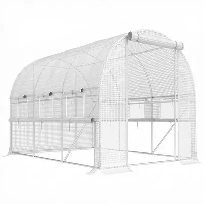 Produktbild von Foliengewächshaus,6aufrollbareFenster,TürmitReißverschluss,rostfreierStahlrahmen,2,95x2x2m,Weiß