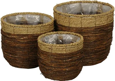 Produktbild von Weide Pflanz Korb 3erSet rund braun/natur Garten Blumen Topf Pflanzgefäß