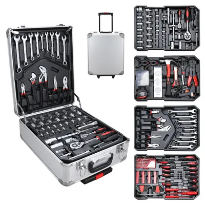 Image de Wolketon Valise à outils Valise à roulettes incl. couteau universel Set d'outils 1031 pcs. alu