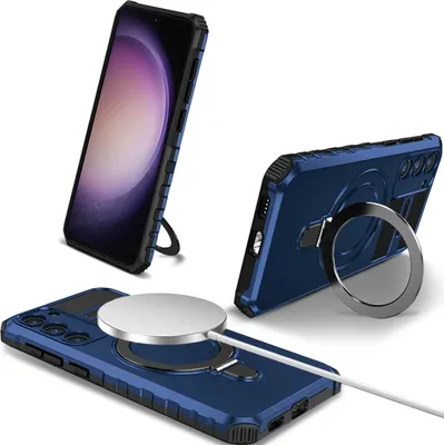 Produktbild von Für Samsung Galaxy S23+ Hülle Magsafe Magnetisch Ring Ständer Schutzhülle, Dual Layer Handyhülle Blau