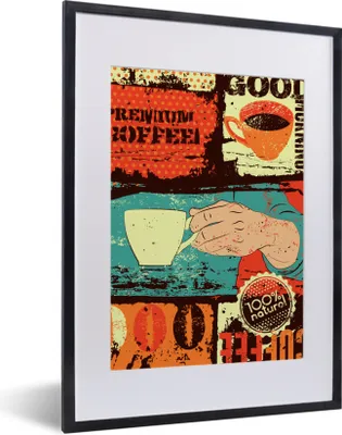 Produktbild von MuchoWow® MuchoWow® Gerahmtes Poster Kaffee - Collage - Vintage 30x40 cm - Poster mit zchwarzem Bilderrahmen - Wandposter Schlafzimmer