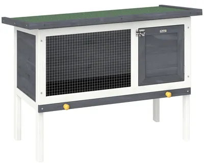 Produktbild von Hasenstall erhöhter Kaninchenstall aus Holz mit aufklappbar Bitumendach herausziehbarer Schublade 90x45x65 cm Grau