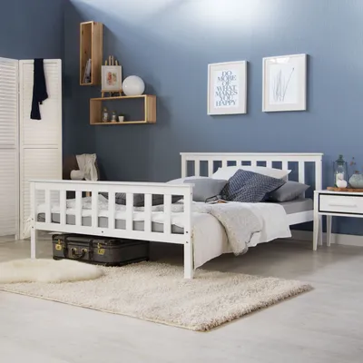 Produktbild von Homestyle4u Holzbett 140x200 cm Weiß Doppelbett mit Lattenrost Kiefer Massivholz