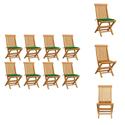 Image de vidaXL Chaises de jardin avec coussins verts 8 pcs. Teck massif - Chaises de jardin