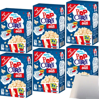 Produktbild von Gut & Günstig Mikrowellen Popcorn süß 6er Pack (18x100g Packung) + usy Block