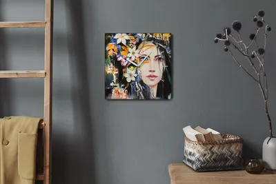 Produktbild von Coloray Hodiny Unikátní 30x30 cm  Tiché hodiny Pro obývací pokoj a kuchyň Nástěnné hodiny Plátno Bílé ručičky hodin - ženské květiny