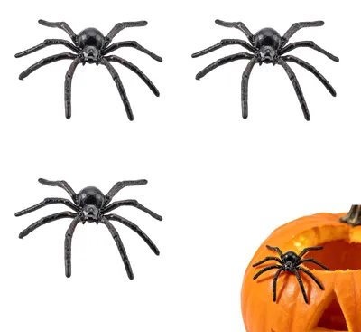 3er-Set glänzend schwarze Kunststoff-Spinnen, Halloween-Deko