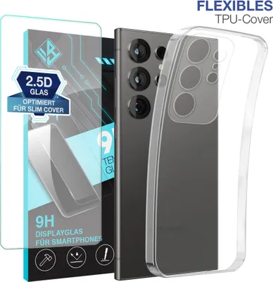 Produktbild von Handyhülle für Samsung Galaxy S25 Ultra mit 9H Displayglas Displayschutz Hülle Transparent Flexibel Elastisch Case Cover Backcover Schutzhülle