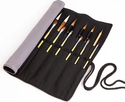 Produktbild von 360Home Grau Canvas Doppel große Kapazität Aquarell Pinsel Lagerung Tasche
