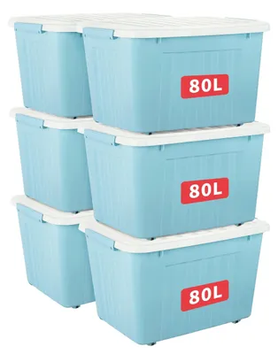 Obrázok produktu pre Solidchoice – Súprava 6 plastových úložných boxov s kolieskami a vekom, objem 80 litrov