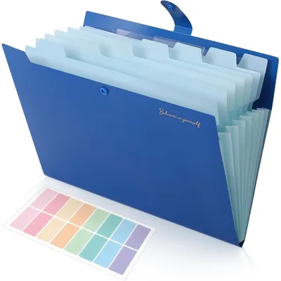 Produktbild von Fächermappe A4 mit 8 Fächern und Innentasche, Blau, PP-Kunststoff, 32,5 x 25 x 1,5 cm