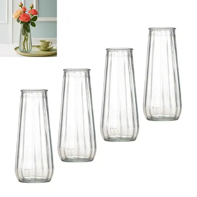 Produktbild von 4er Set Glasvase Transparent,Kleine Vase Glas,Elegante Blumenvasen für Wohnzimmer, Deko Vase für Frischblumen & Hydroponik, 20 cm