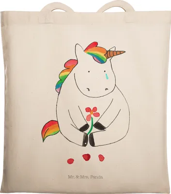 Produktbild von Mr. & Mrs. Panda Tote Bag Einhorn Traurig - Transparent - Geschenk, Blume, Jutebeutel, Unicorn, Tasche, Trauer, Grußkarte, Liebe, Baumwollbeutel, Schultasche, Shopping