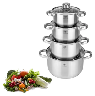 Pannenset RVS, 4 Töpfe, Induktion, 1,3–4,7 L, Glasklappdeckel