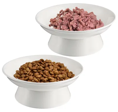 Produktbild von Katzennapf Futternapf erhöht - Keramik - 15,3 cm - Weiß - 2 Stück