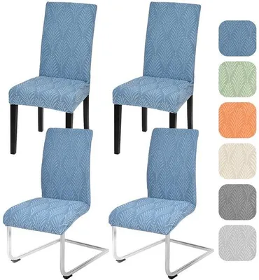 Produktbild von Unyqoos® 4er-Set Stretch-Stuhlhussen für Esszimmerstühle, Blau Jacquard, Polyester/Elasthan, elastisch & maschinenwaschbar bis 40°C