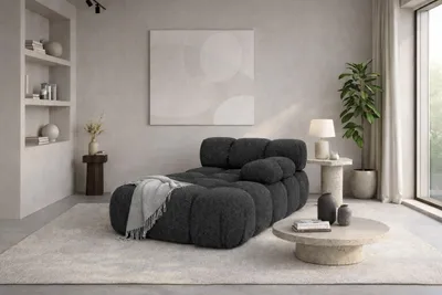 Image de chaise longue modulable, tissu bouclé Abriamo, graphite, version droite, Selia