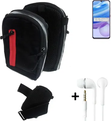 Produktbild von K-S-Trade Outdoor Gürteltasche Holster Umhängetasche + Kopfhörer kompatibel mit Xiaomi Redmi 10X Pro schwarz Handy Tasche Case travelbag