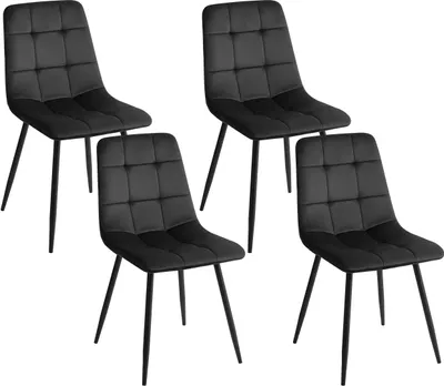 Obrázek produktu pro BELIANI Sada 4 jídelních židlí sametové černé železné nohy moderní styl jídelna kuchyň