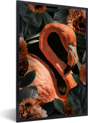 Produktbild von MuchoWow® MuchoWow® Gerahmtes Poster Flamingo - Rosa - Blätter 40x60 cm - Poster mit zchwarzem Bilderrahmen - Papierdruck - Wandbilder