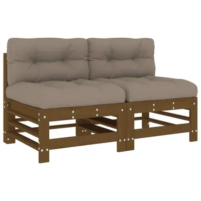 Produktbild von vidaXL Mittelsofas mit Kissen 2 Stk. Honigbraun Massivholz Kiefer