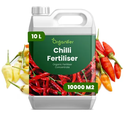 Obrázek produktu pro Chili Tekuté Hnojivo 10 L – 2-1-8 NPK – Pro Zeleninu & Papriku – Pro Bujné Květy & Silné Plody – Podporuje Kořeny & Vitalitu – Organifer