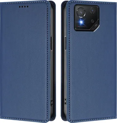 Image de Etui en cuir pour Asus ROG Phone 8 / 8 Pro, étui magnétique en cuirPolyuréthaneavec support Bleu foncé