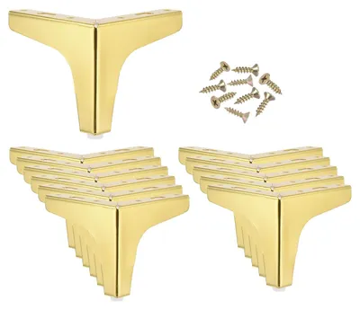 Productafbeelding van Metalen meubelpoten, 10,5 cm - 12 stuks. Driehoekige vervangingspoten in goud