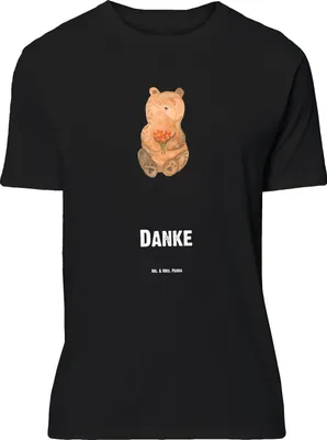 Produktbild von Mr. & Mrs. Panda Größe M T-Shirt Bär Dankbar - Schwarz - Geschenk, Herren, Shirt, Tshirt, Teddy, Blumen, Dankeschön, mit Spruch, Danke