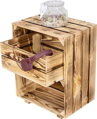 Produktbild von Stück neuer geflammter/brauner Nachttisch mit Schublade 30,5cm x 40cm x 54cm Nachtschrank Weinkiste Obstkiste Schrank Tisch