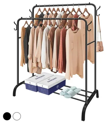 Image de Porte-vêtements autoportant - Double barre - Conception à une seule étagère avec espace de rangement pour les chaussures - Métal - 110 x 54 x 150 cm - Noir