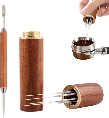 Productafbeelding van Espresso-dispenser & WDT-tool met handvat van natuurlijk palissanderhout - Vervangbaar roerstaafje met 6 naalden - Barista-koffie-accessoires