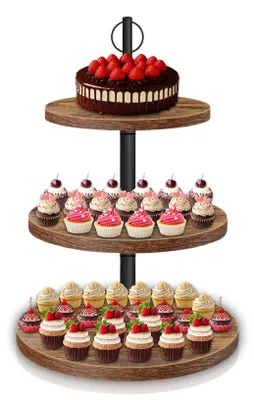 3-stöckige Holz-Etagère Ø 20–30 cm, für Muffins & Kuchen