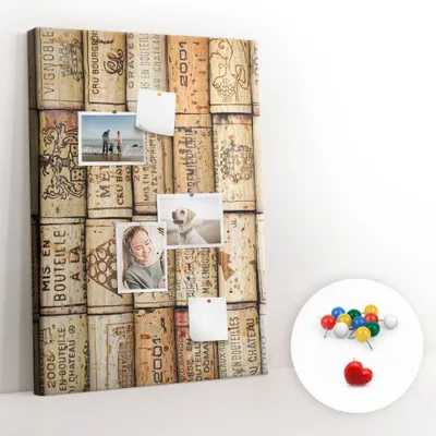 Produktbild von Korkwand mit Stecknadeln – Schwarzes Brett mit Stecknadeln für Fotos und Notizen – 70x100 cm – 100 farbige Stecknadeln – Korken