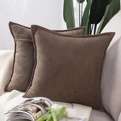 Productafbeelding van Unyqoos® Chenille kussenhoezen, set van 2 – zachte, luxe kussenhoezen voor de bank, met verborgen rits, donkerbruin, 45x45 cm, 100% polyester