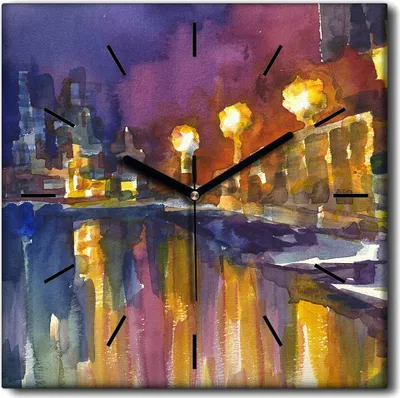 Produktbild von Coloray Uhr auf Leinwand 30x30 cm Wand Uhr Dekoration Wohnzimmer Segeltuch schwarze Hände -Aquarelllandschaft.