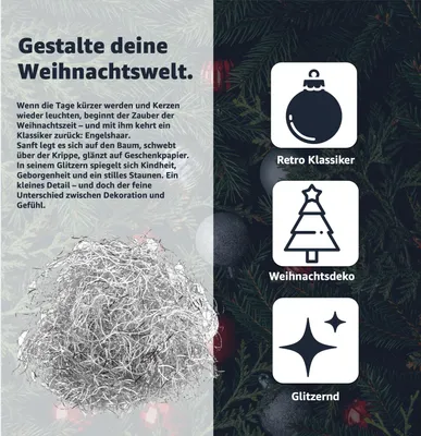 Produktbild von Lametta Engelshaar gelockt 15g - Lametta Silber - Weihnachten Stanniol Deko, Aluminiumoptik