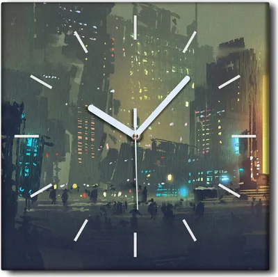 Produktbild von Coloray Uhr auf Leinwand 30x30 cm Wand Uhr Dekoration Wohnzimmer Segeltuch weiße Zeiger -Stadtnachtgebäude