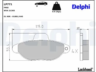 Produktbild von DELPHI LP771 Bremsbeläge Satz Vorne Bremsklötze für FIAT Seicento / 600 Schrägheck (187) CINQUECENTO (170) Cinquecento Kasten / Schrägheck (170)
