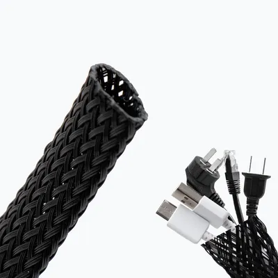 Produktbild von Intirilife Kabelschlauch selbstschließend gewebt in Schwarz - 10 - 27 mm - Länge 3 Meter - Flexibler Kabelkanal zuschneidbare Kabelhülle für Kabelmanagement Kabelmantel