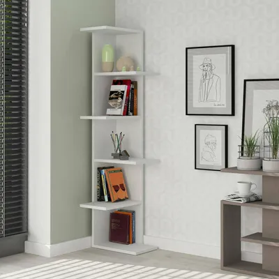 Produktbild von Bücherregal Dlunett, Büroregal, Mobiler Buchhalter, Bücherbrett, 37x24h141 cm, Weiß