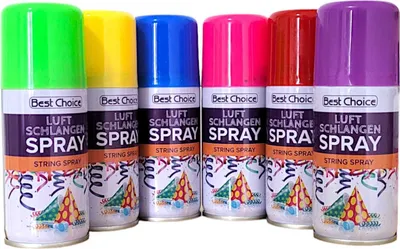 Produktbild von Party Luftschlangenspray 80ml bunte Farben Lieferumfang 6 Stück sortiert