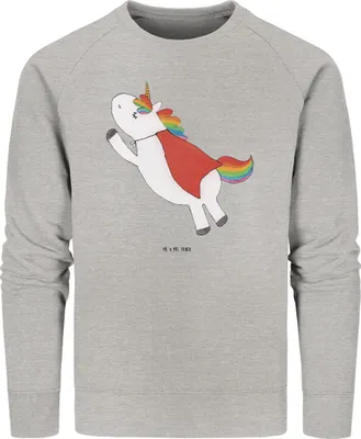 Produktbild von Mr. & Mrs. Panda Rundhals Pullover Einhorn Super Größe M - Heather Grey - Geschenk, Baumwoll, Superheld, Held, Pulli, Sweater, Sweatshirt, Einhörner, Unicorn, Traummann