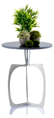 Produktbild von Runder Beistelltisch aus Metall ø 45 x 56 cm mit Marmorplatte in Schwarz und Gestell in Silber