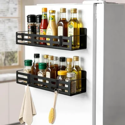 Produktbild von Magnetisches Gewürzregal Set 2 Stücke, für Kühlschrank, 4 Haken, schwarz, für Küche
