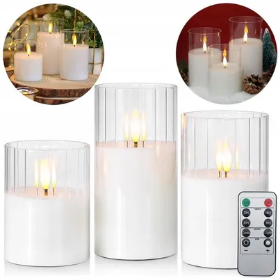 Produktbild von 3 LED-Dekorkerzen, Weihnachtsdekorglas + Fernbedienung
