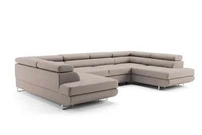 Produktbild von Ecksofa mit Schlaffunktion und Bettkasten PASTI U-Form, Couch, Eckcouch für Ihr Wohnzimmer, Helles Taupe
